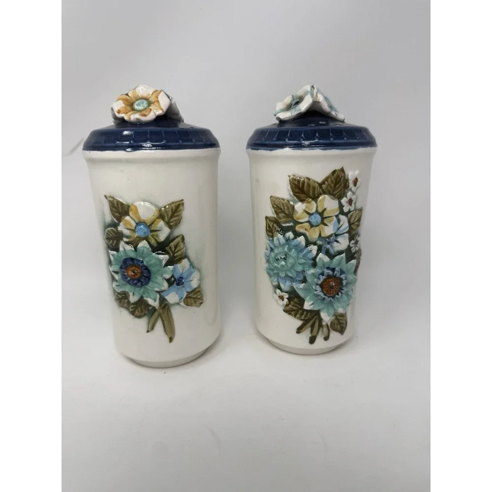 Vintage Tilso Ceramic Salt And Pepper Shakers  Floral Flower Large